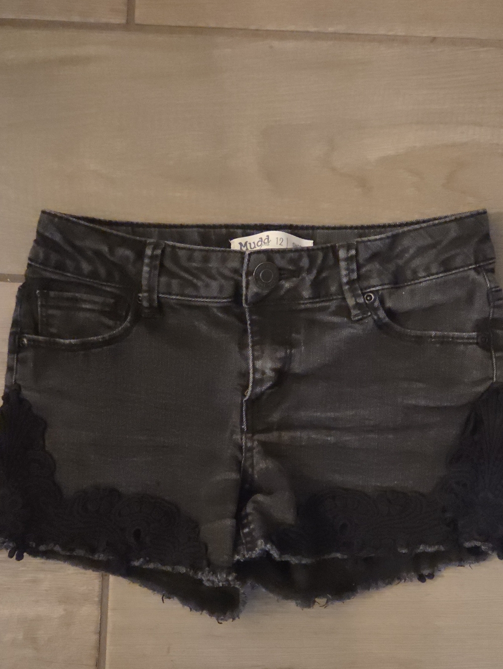 Mudd Black Lace-Trim Jean Shorts